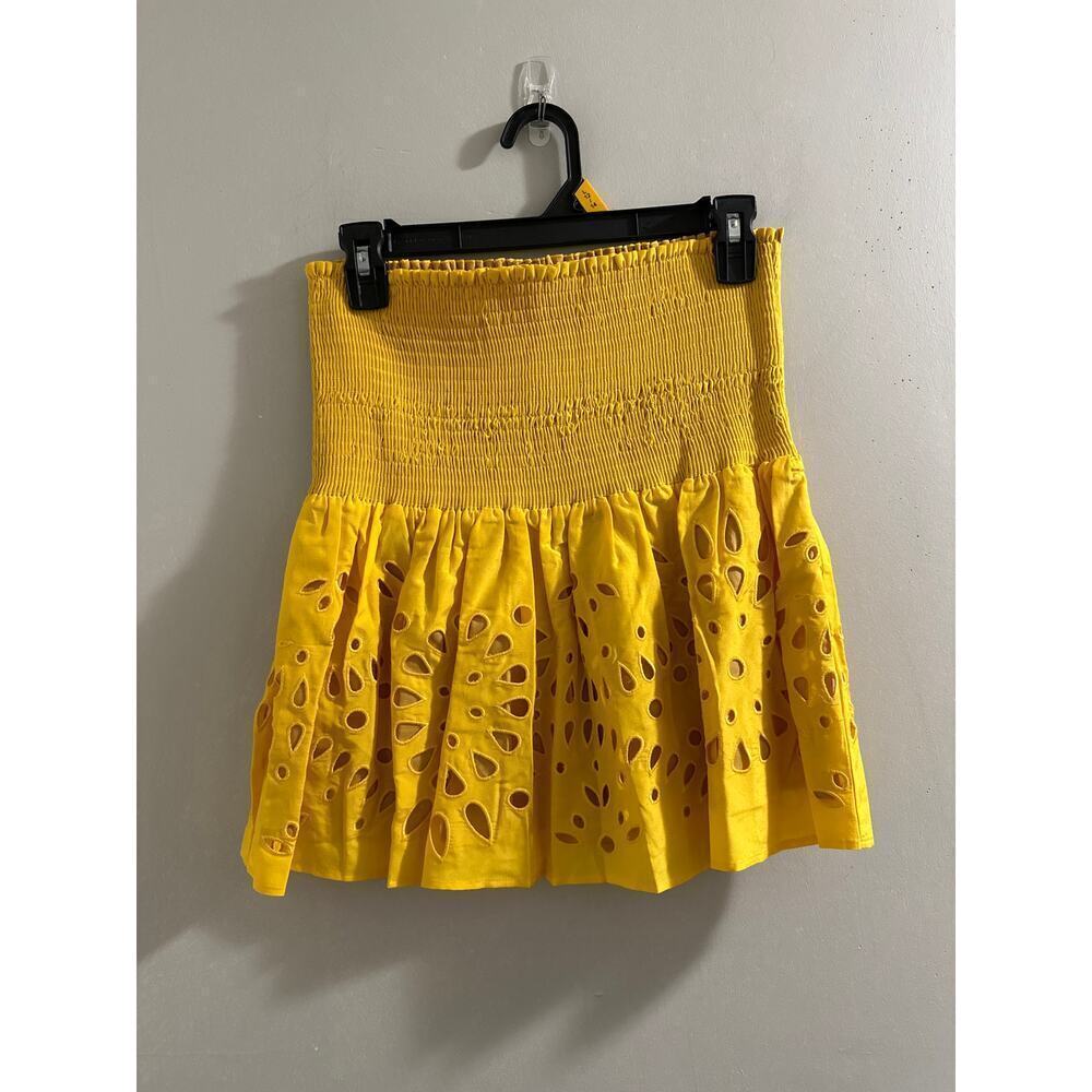 thakoon‎ yellow smocked eyelet mini skirt size 6 new